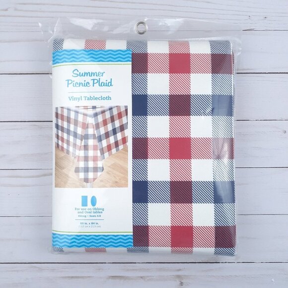 Other - Vinyl Tablecloth Red Blue Gingham Plaid 60x84